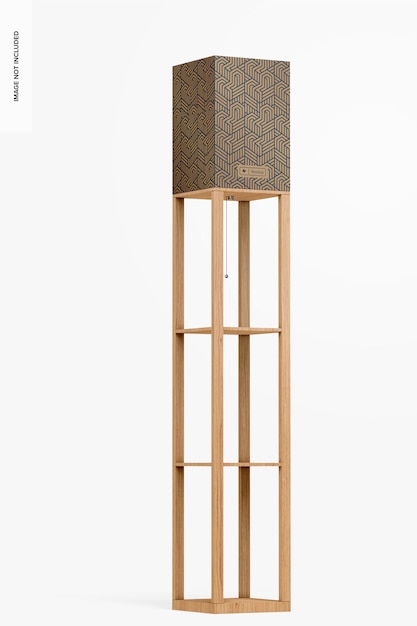 Floor Lamp with Wooden Shelves Mockup, Front View