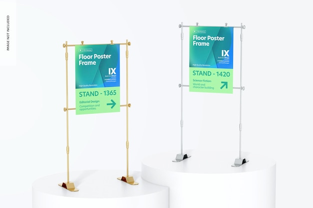 Floor poster frames mockup, front view