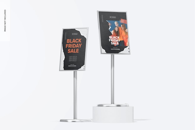 Floor Sign Holders Mockup, on Podiums