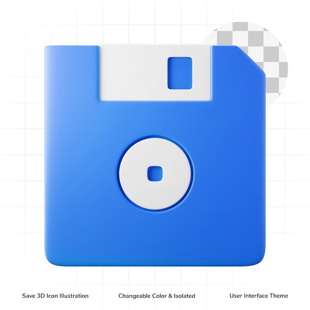 플로피 디스크 저장 데이터 기호 사용자 인터페이스 3d 그림 아이콘 편집 가능한 색상 격리