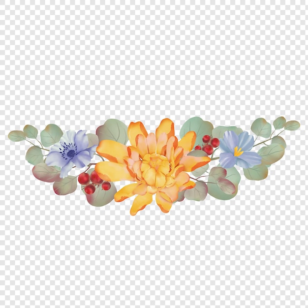 PSD corona di fiori autunnali floreali con foglie autunnali rustiche cornice per foto angoli png clipart