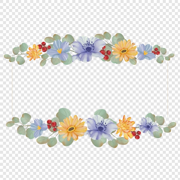 PSD corona di fiori autunnali floreali con foglie autunnali rustiche cornice per foto angoli png clipart