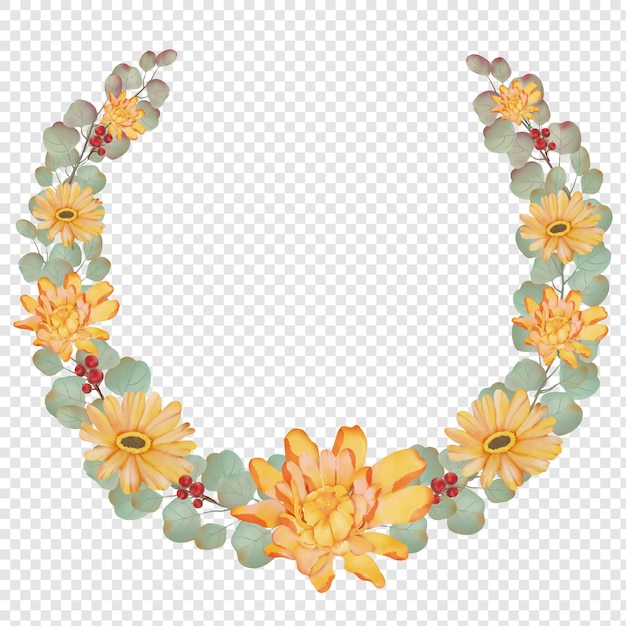 PSD corona di fiori autunnali floreali con foglie autunnali rustiche cornice per foto angoli png clipart