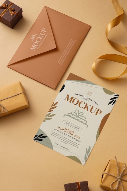 floral birthday anniversary invitation mock-up design