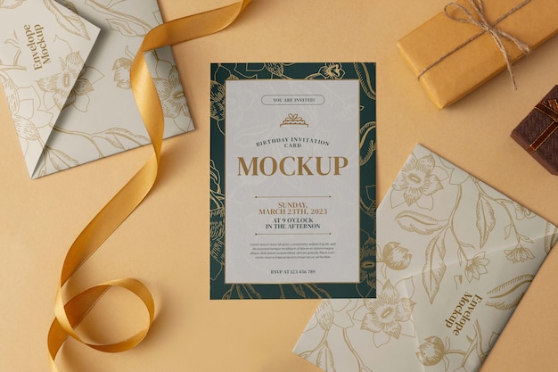 floral birthday anniversary invitation mock-up design
