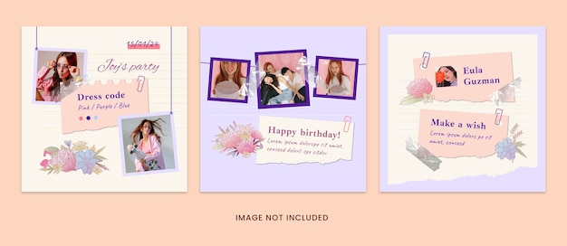 PSD 花の誕生日instagram投稿テンプレートvol3