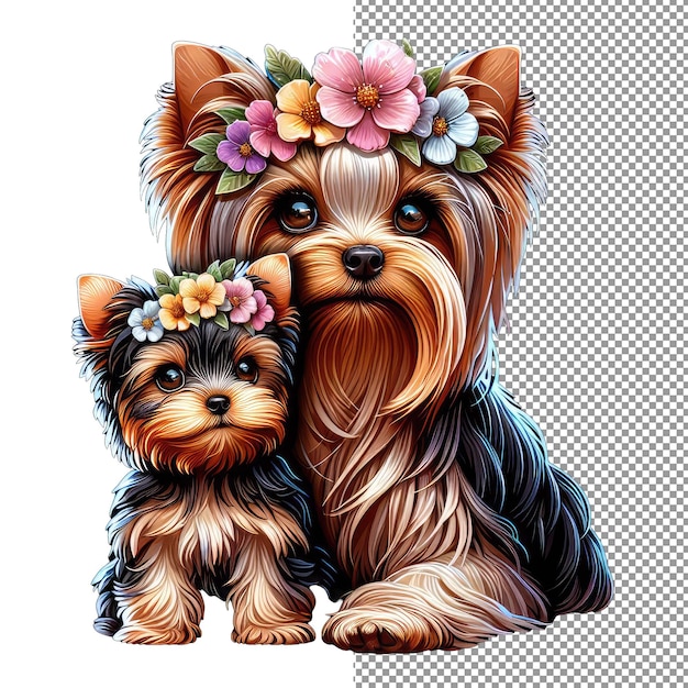 PSD Собака-мать и сын в цветочной наклейке