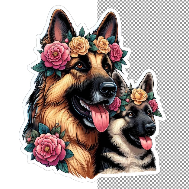 PSD floral bond dog mother and son in blossoms sticker