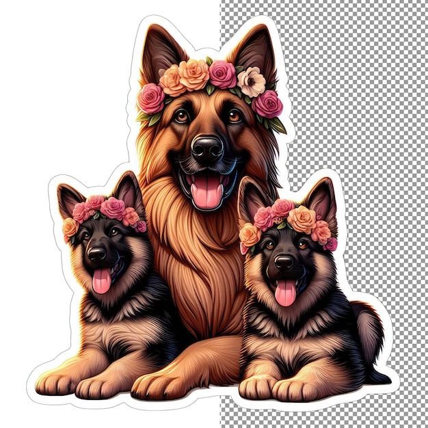 PSD floral bond dog mother and son in blossoms sticker