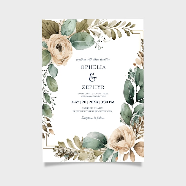 PSD partecipazione di nozze con bordo floreale fiore stampabile invita download digitale partecipazione di nozze
