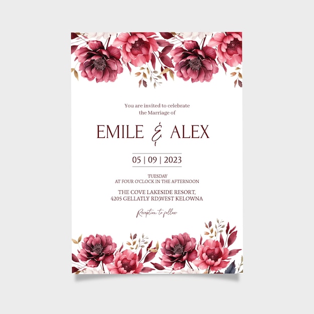 PSD floral border wedding invitation template personalized wedding wedding invite instant download