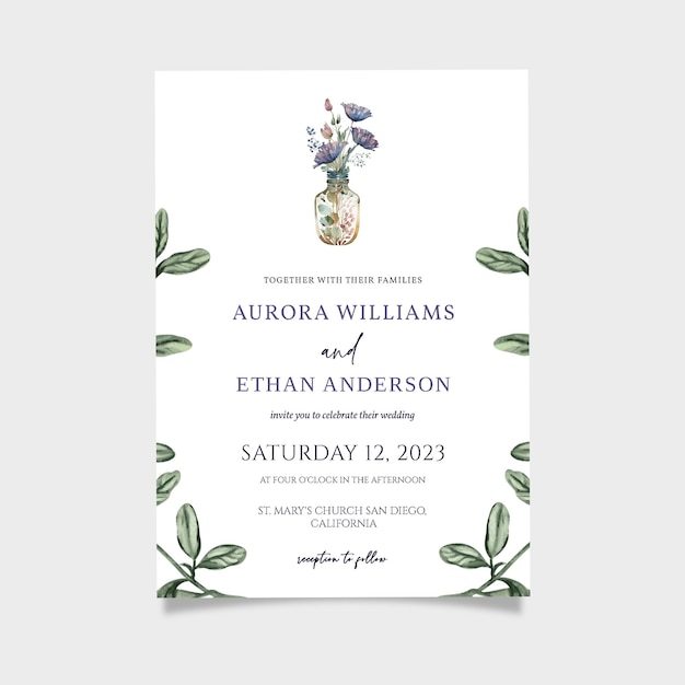 Floral Border Wedding Invitation Template Wedding Invite Instant Digital Download