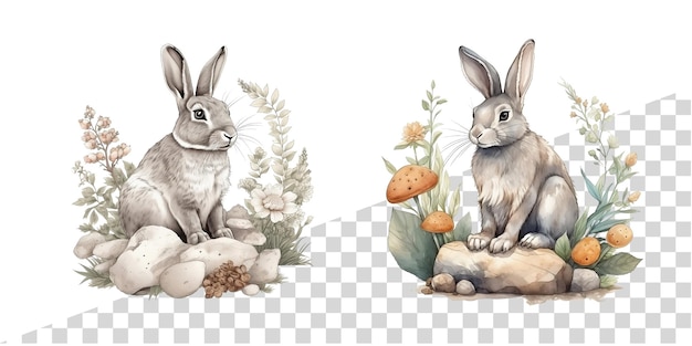 PSD floral bunnies clipart ai generative