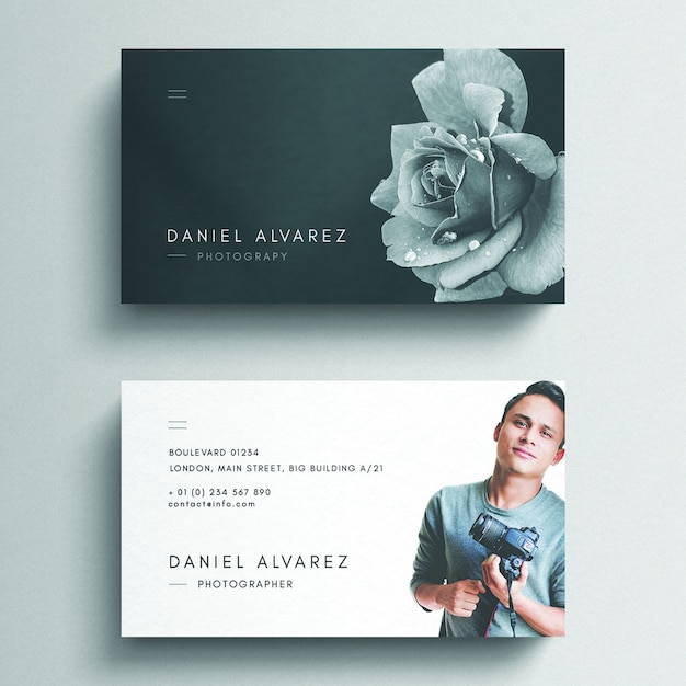 PSD floral business card mockup with photo