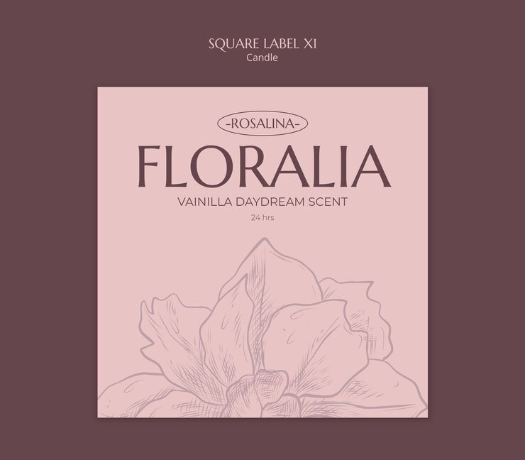 PSD floral candle label with floral illustration