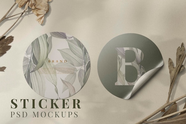 Floral cirkel sticker mockup psd branding briefpapier