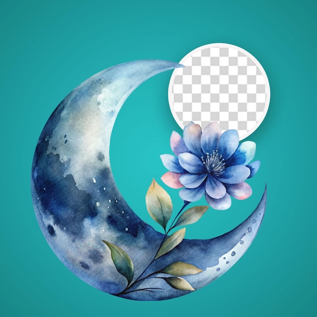 PSD Дизайн цветочного полумесяца, сочетающий естественные и традиционные символы рамадана