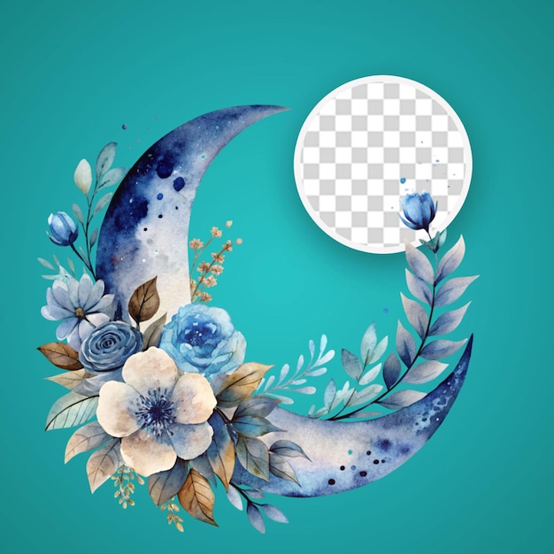 PSD floral crescent moon design blending natural and traditional ramadan symbols