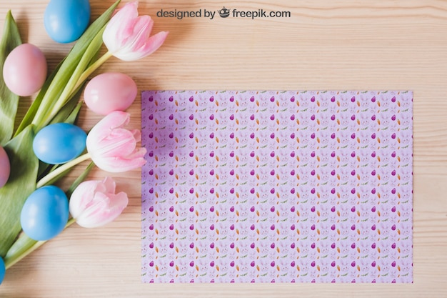 PSD floral easter mockup with pattern