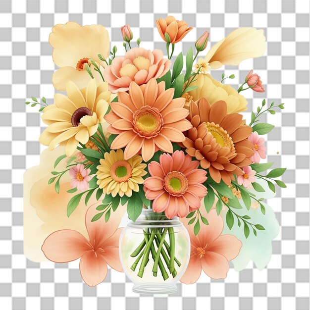 PSD floral flower bouquet design with fractal isolated on transparent background