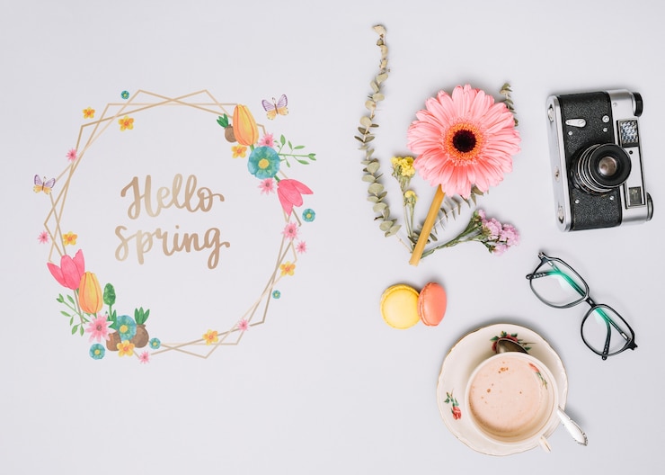 PSD floral frame mockup for spring
