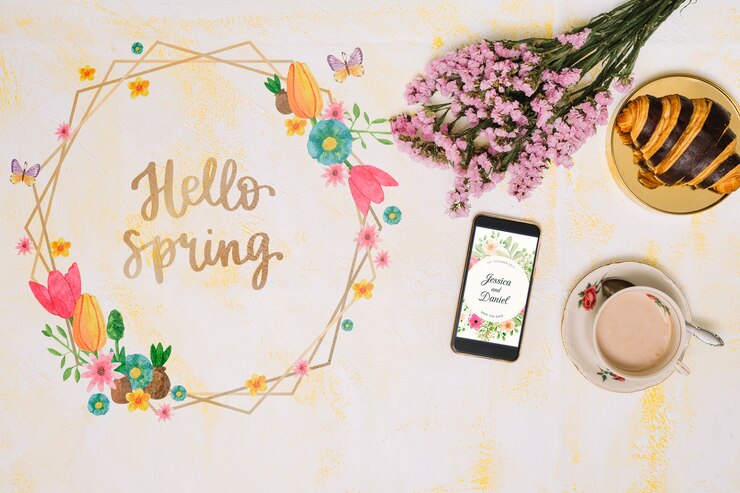 PSD floral frame mockup for spring