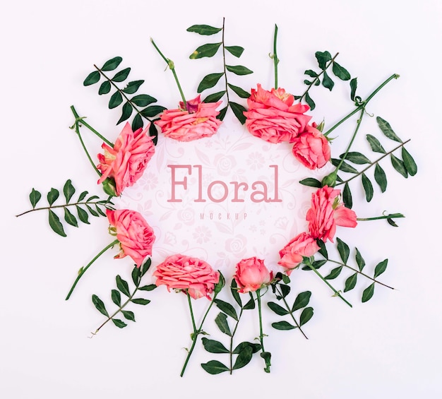 Floral frame pink roses mockup