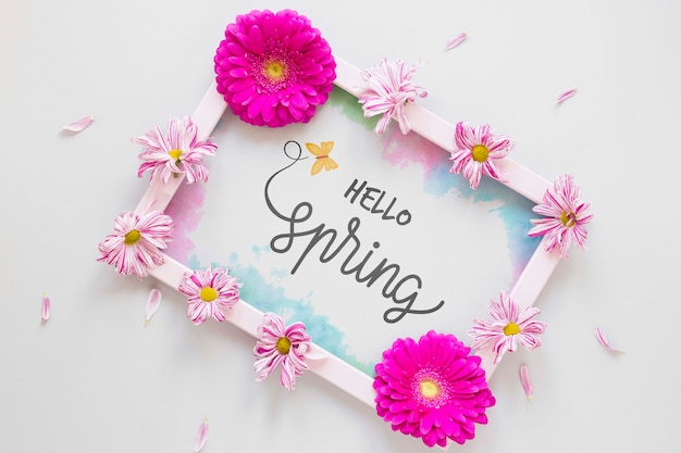 Floral frame with hello spring message