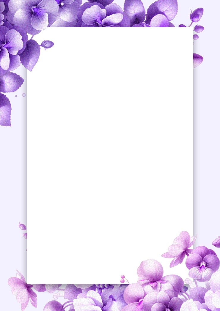 PSD floral frame with purple watercolor flowers