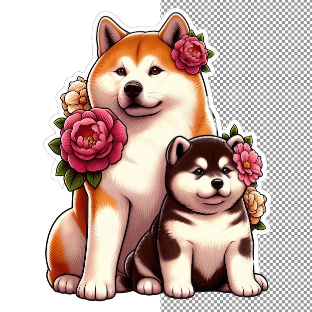PSD floral fur family mother dog with playful pup sticker