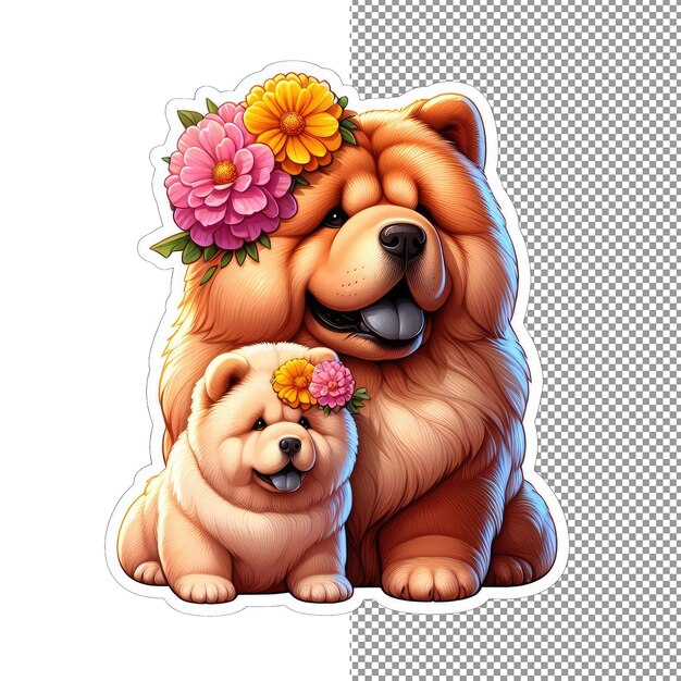 PSD floral fur family mother dog with playful pup sticker