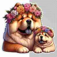 PSD floral fur family mother dog with playful pup sticker