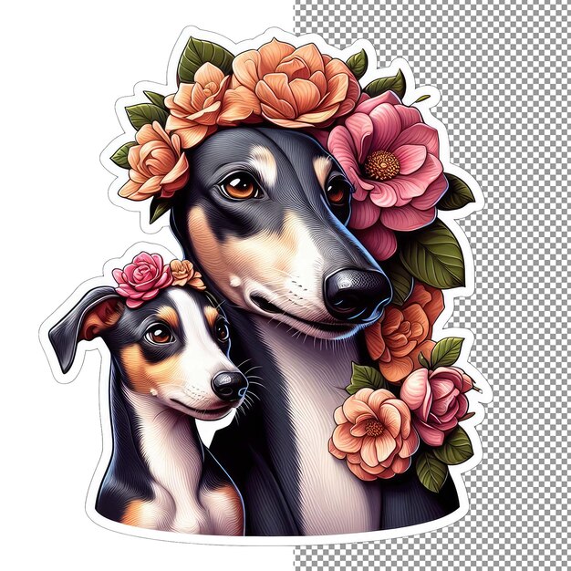 PSD floral fur family mother dog with playful pup sticker