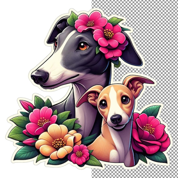 PSD floral fur family mother dog with playful pup sticker