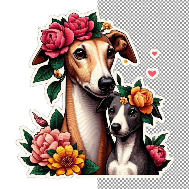 PSD floral fur family mother dog with playful pup sticker