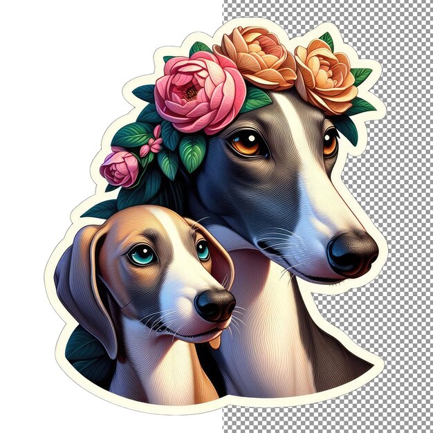 PSD floral fur family mother dog with playful pup sticker