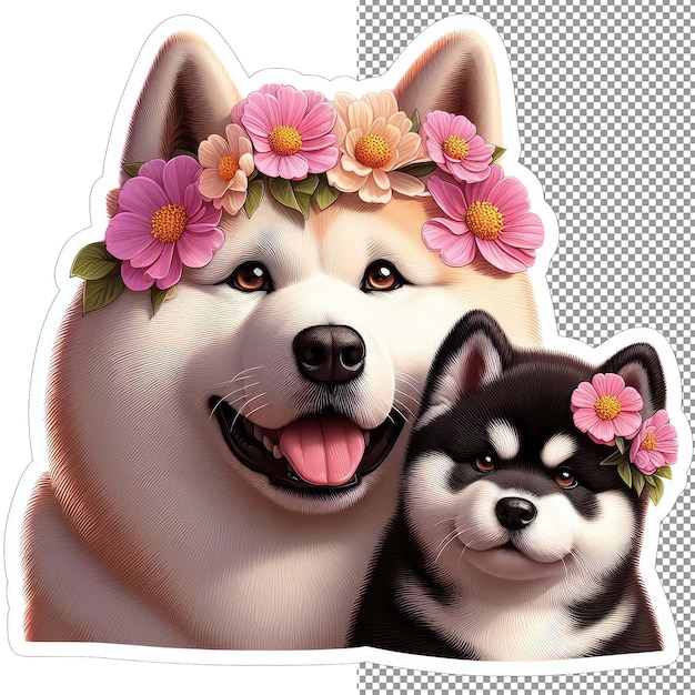 Цветочная шерстяная семейная собака-мать с игривой наклейкой на щенка