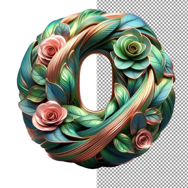 PSD floral fusion 3d letters crafted with blooms and leaves on a clear canvas