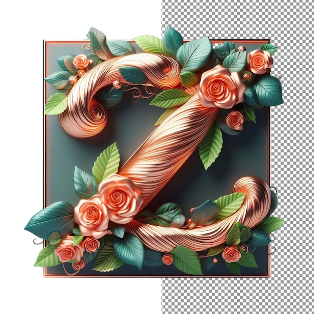 PSD lettere 3d a fusione floreale realizzate con fiori e foglie su una tela trasparente
