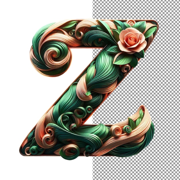 PSD floral fusion 3d letters crafted with blooms and leaves on a clear canvas