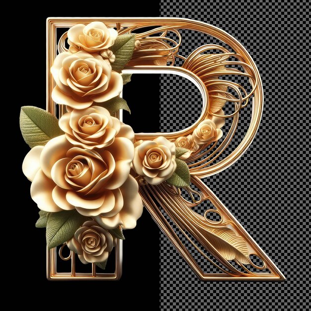 PSD floral gilded script single 3d gouden letter in transparente pracht