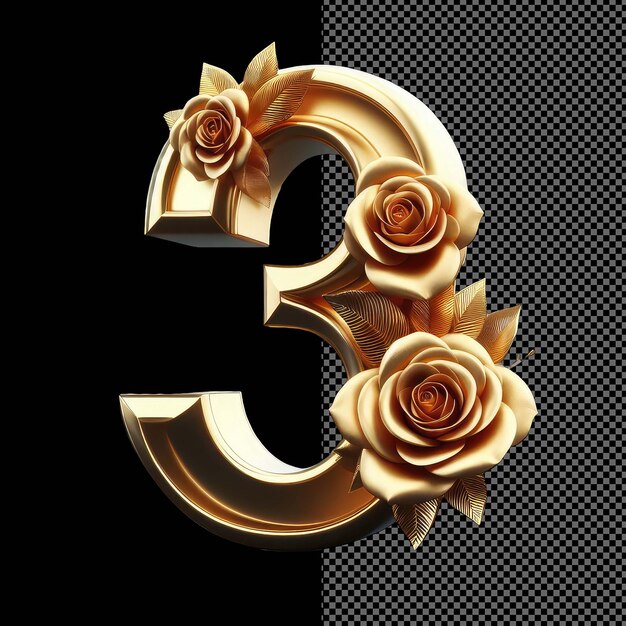 Floral gilding singular 3d number shining against transparency