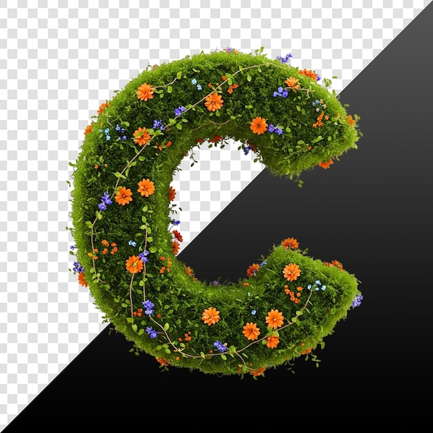 Floral Green Letter C with Flowers