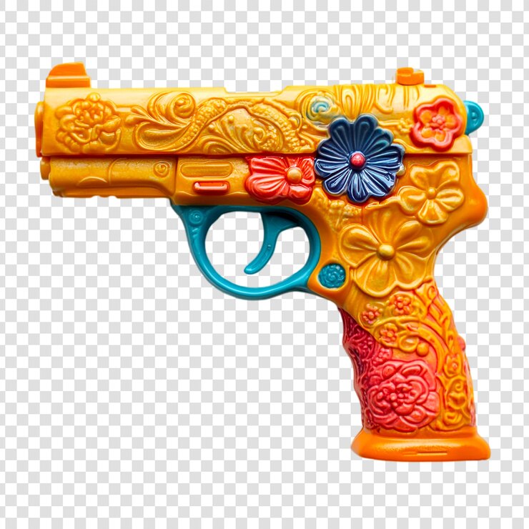 PSD floral handgun toy orange blue red flowers gun