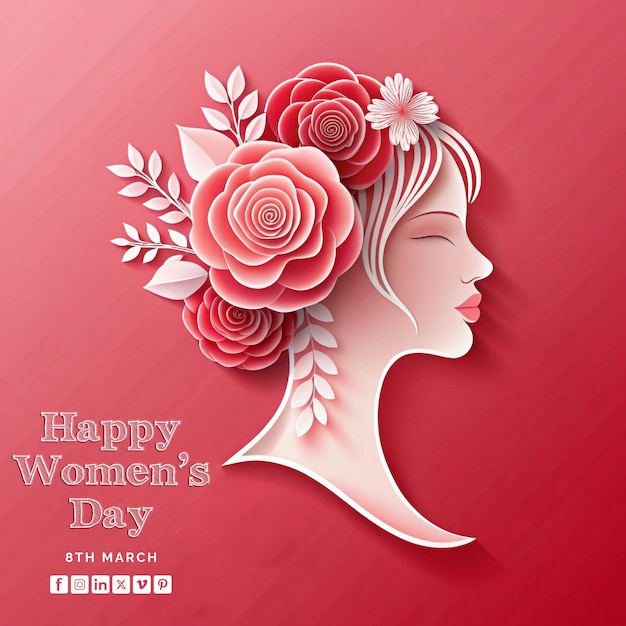 floral headdress on womans profile 3d paper art springtime and womens day theme