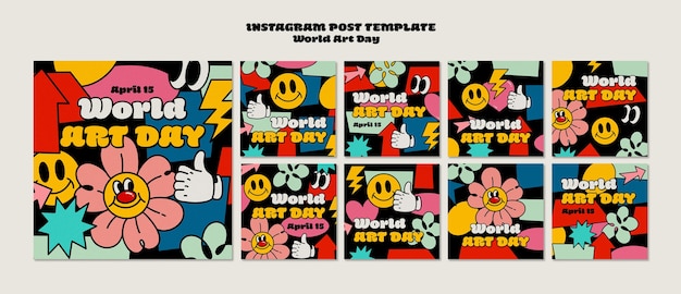 Floral instagram posts-collectie voor wereldkunstdag