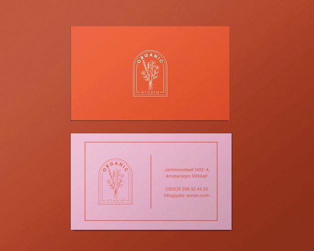 floral logo design business card template in red background