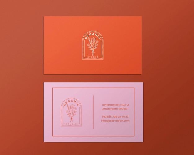 Floral Logo Design Business Card Template In Red Background