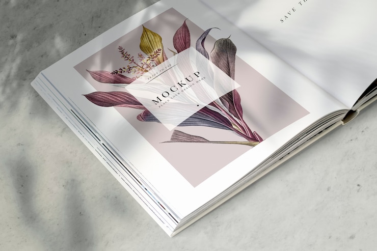 PSD floral magazine mockup with blank space