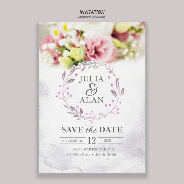 PSD floral minimal wedding invitation template